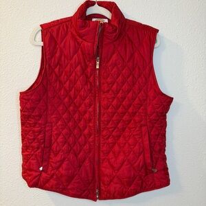 Talbots Petites Medium Red Quilted Vest Silver Zipper Classic Preppy Layering